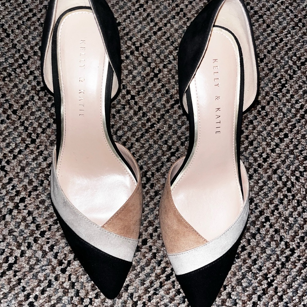 Kelly & Katie Black, Tan, and Cream Heels